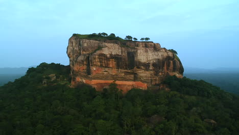 Aerial-over-lion-rock,-Sigariya-rock-fortress