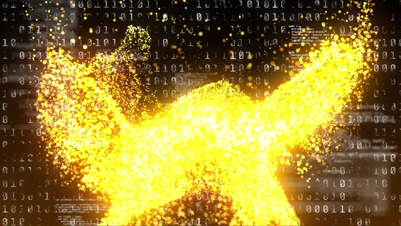 갈색과 노란색 배경으로 데이터 처리의 애니메이션