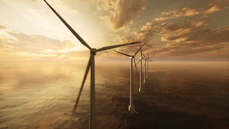 3d wind farm with green field in the background. alternative renewable energy generation. environmental conservation concept. realistic 3d animation wind turbines