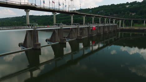 big dam bridge spillways near cook's landing park in north little rock, arkansas, usa