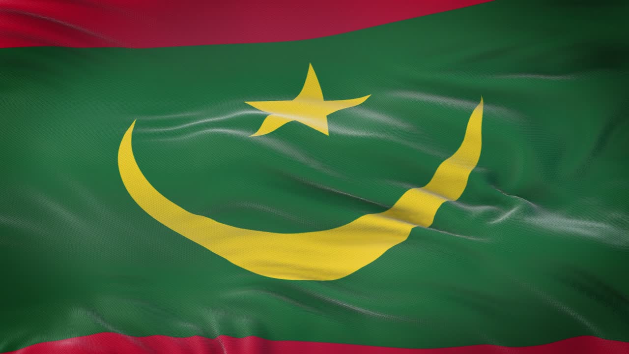 bandera de mauritania ondeando en el viento con textura de tela muy detallada. bucle sin costuras