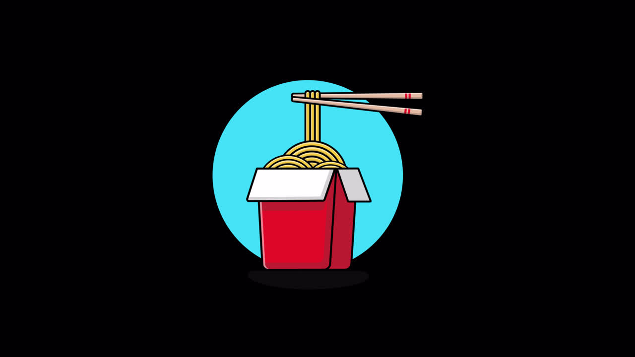 Bacchette Animate che Raccolgono Noodles da una Scatola d'Asporto