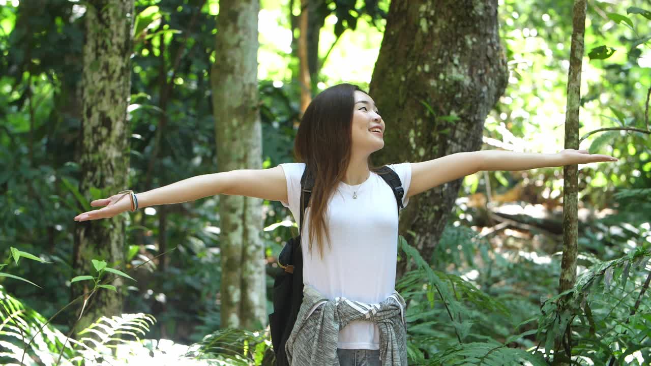 Asian Girl Enjoy With Open Arms In Nature