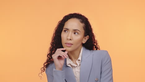 serious black woman thinking isolated on studio