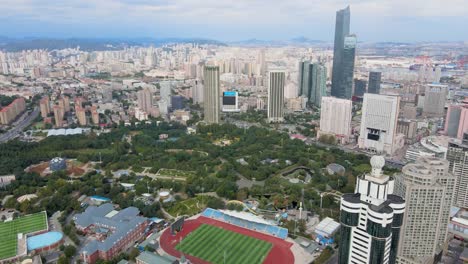 aerial shot of dalian city center