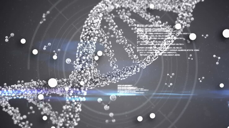 Animation of dna strand spinning over medical data processing
