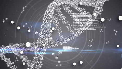 animation of dna strand spinning over medical data processing