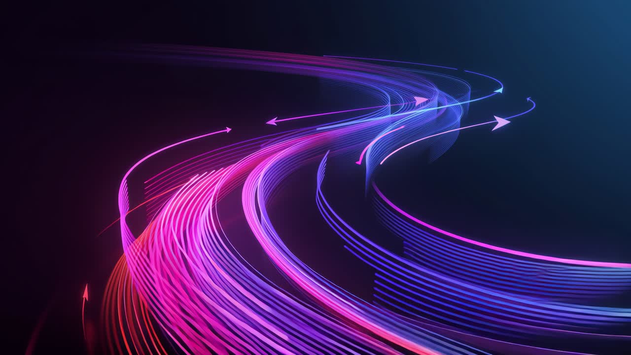 Abstract neon light trails on black