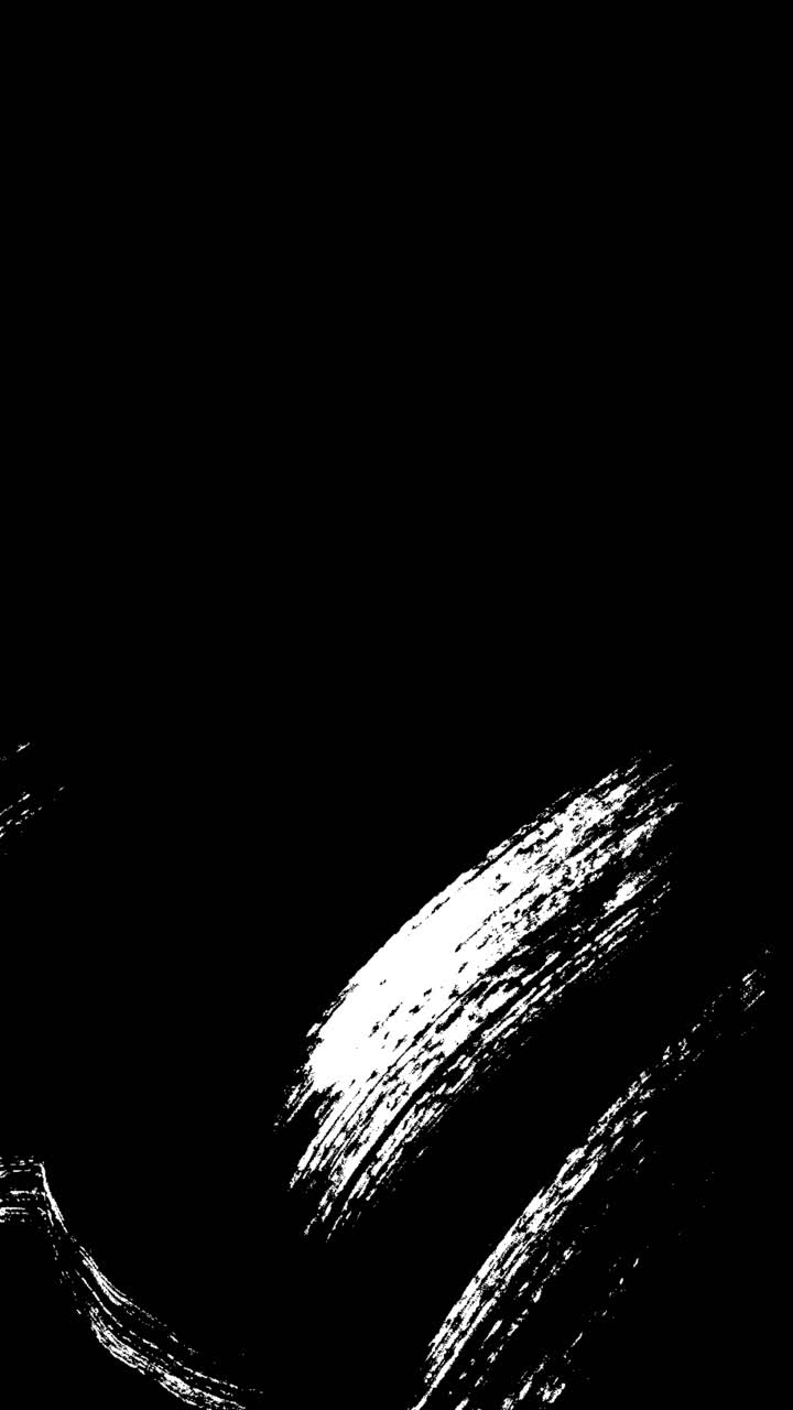 Pennellate bianche dinamiche che appaiono e scompaiono su sfondo nero