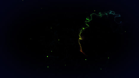 animación de puntos de luz sobre rastros de luz sobre fondo negro
