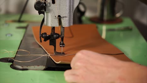 leather sewing process on vintage sewing machine