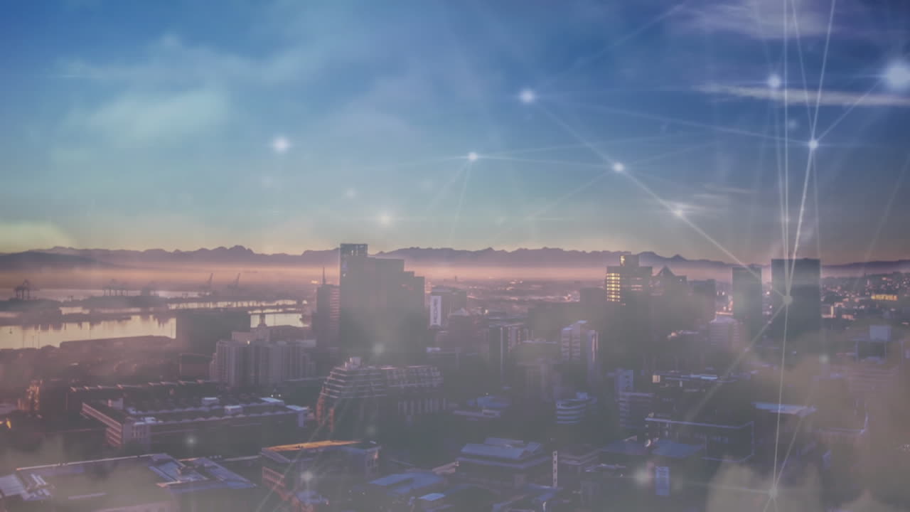 도시 풍경에 대한 연결 네트워크의 애니메이션