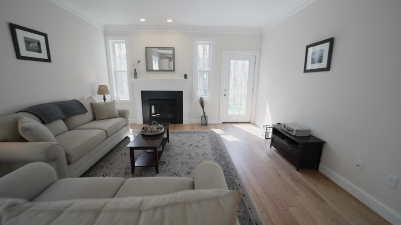 vista de renderizado 3d dentro de una casa moderna con interiores minimalistas de cocina y sala de estar - tiro hacia adelante