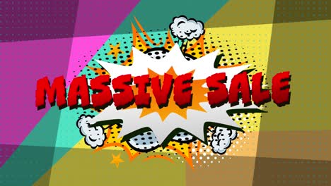 animation of massive sale text on colourful background