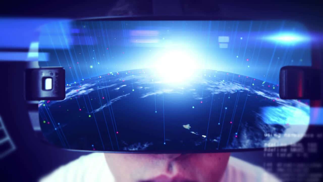 vr 헤드을 착용하고 가상 현실을 경험하는 젊은 남자의 클로즈업