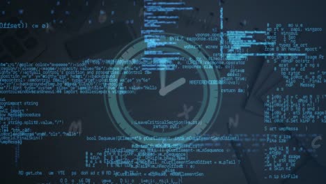 animation of data processing over clock moving fast