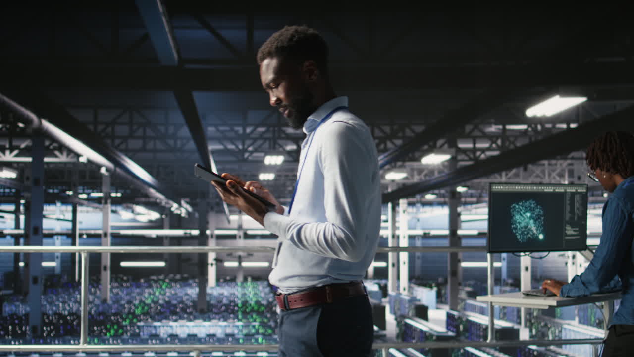 Admin on data center industrial platform analyzing infrastructure performance