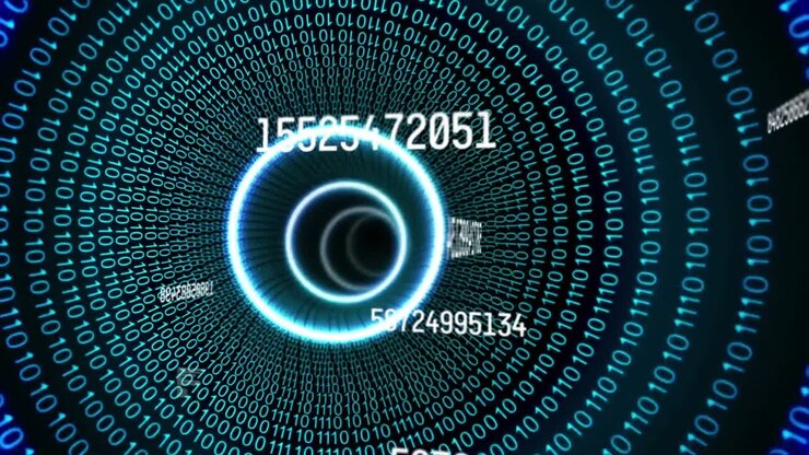 Animation of numbers changing and binary coding in cycles