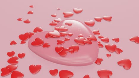 muchos corazones rojos cayendo sobre un fondo rosado. concepto del día de san valentín. render 3d