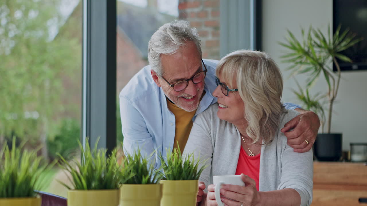 Elderly couple enjoying a moment together at home