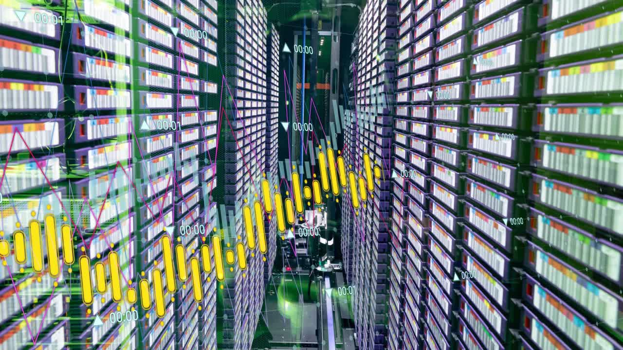 Animation of data processing against computer server room