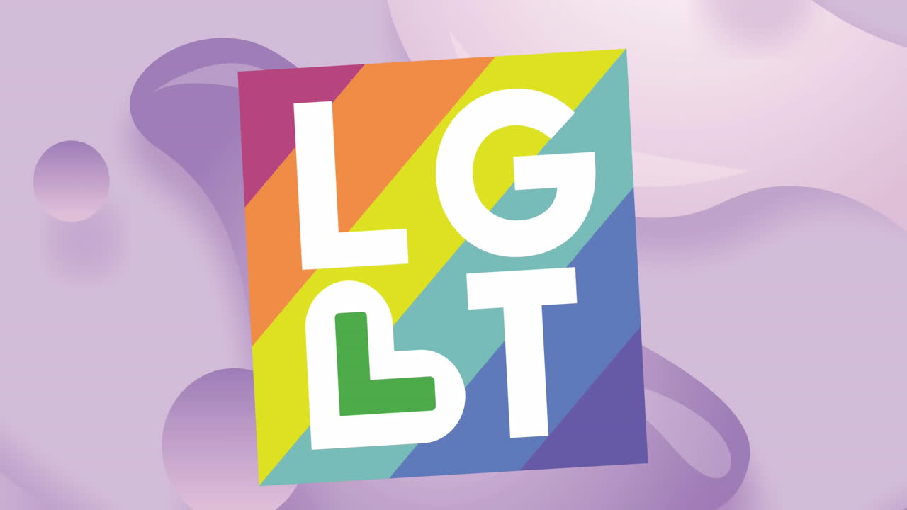 배경의 추상적인 패턴 위에 다채로운 사각형의 lgbt 텍스트의 애니메이션