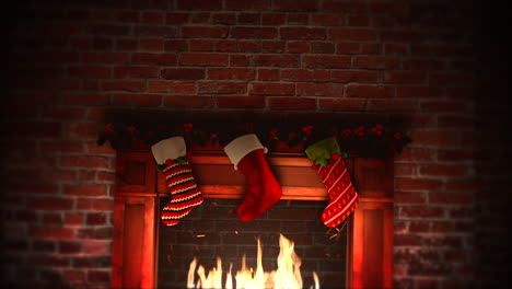 animated close up fireplace and gifts in the christmas socks