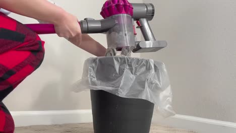 dust, allergens, and long pieces of hair being pulled out of a cordless vacuum cleaner