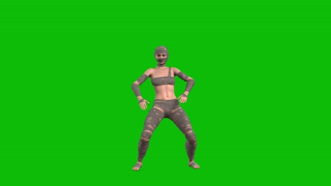 3d female character, woman dressed with mummy bandages dancing levelup style on green screen, 3d animation,