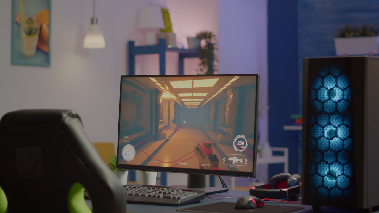 Gaming room no people in equiped with RGB powerful pc