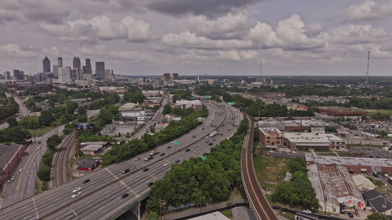 Atlanta Georgia Aerial v928 drone flyover Adair Park and Pittsburgh capturing views of Mechanicsville and Castleberry Hill, highway traffics and city skyline - Shot with Mavic 3 Pro Cine - May 2023