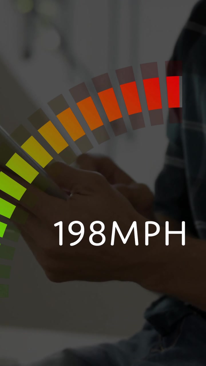 Speedometer animation showing 58MPH over person using tablet in school setting