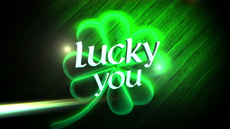 lucky you with neon shamrock on wood