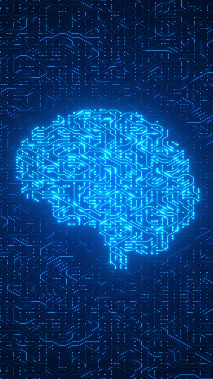 Glowing Artificial Intelligence Brain on Digital Circuit Board