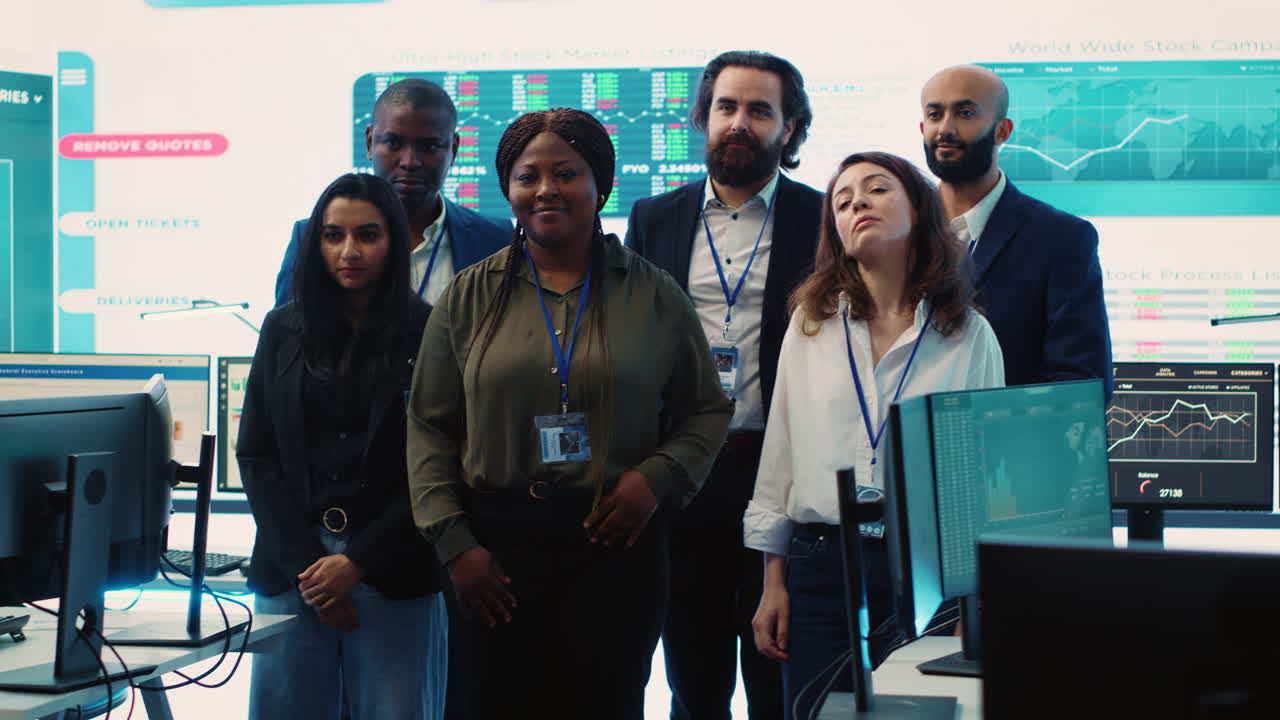 Professional forecast affiliates group posing in monitoring room