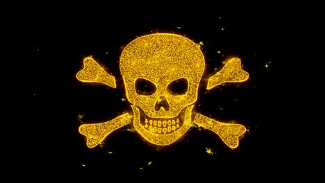 das skull and crossbones-symbol löst partikel auf schwarzem hintergrund aus.