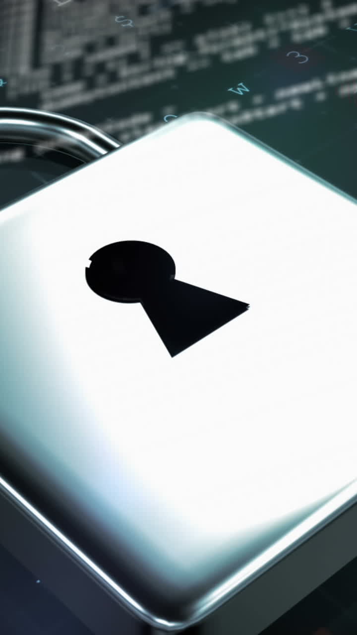 animación del candado y procesamiento de datos sobre fondo negro