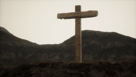 wooden crucifix cross at mountain