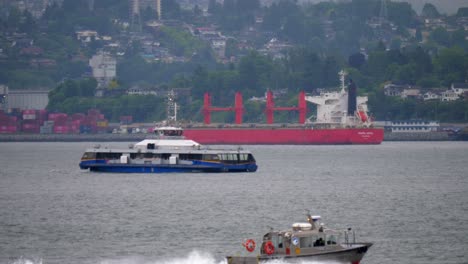 Seabus-and-Ships-in-Burrard-Inlet---Vancouver-Harbour-on-Overcast-Day