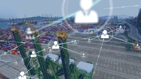 animación de redes de conexiones a través de puertos de contenedores