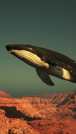 a whale leaping over a desert landscape