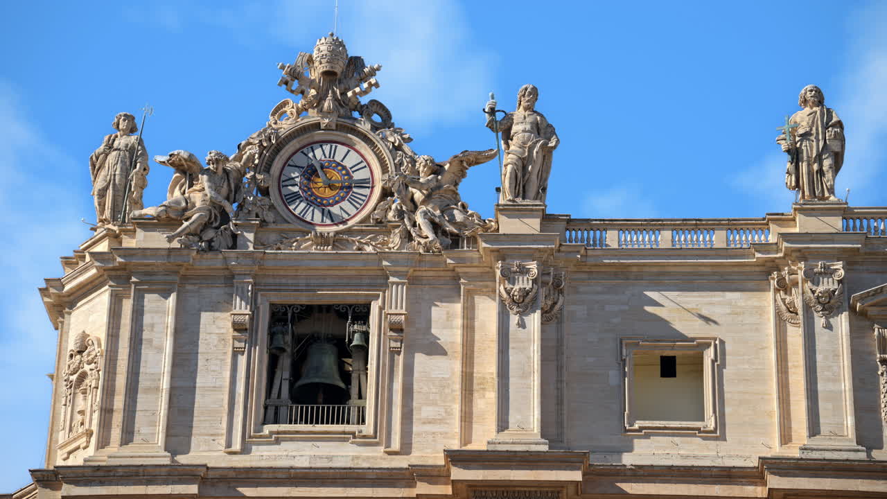 Close up of one of two clocks atop of Saint Peter's Basilica facade, Vatican City, Rome, Italy