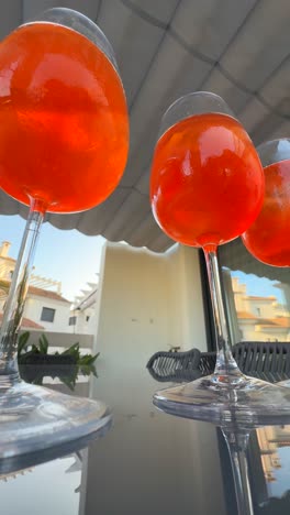 aperol spritz cocktails on a terrace