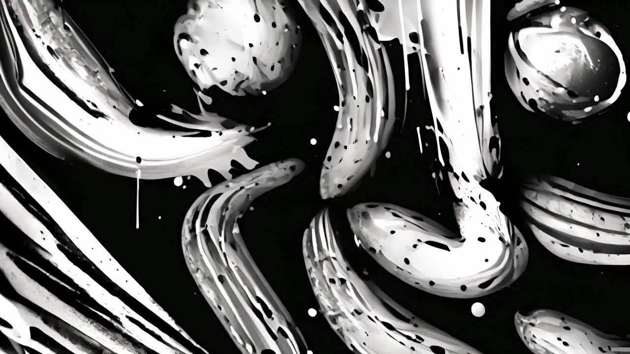 Abstract black and white paint strokes and splatters animation