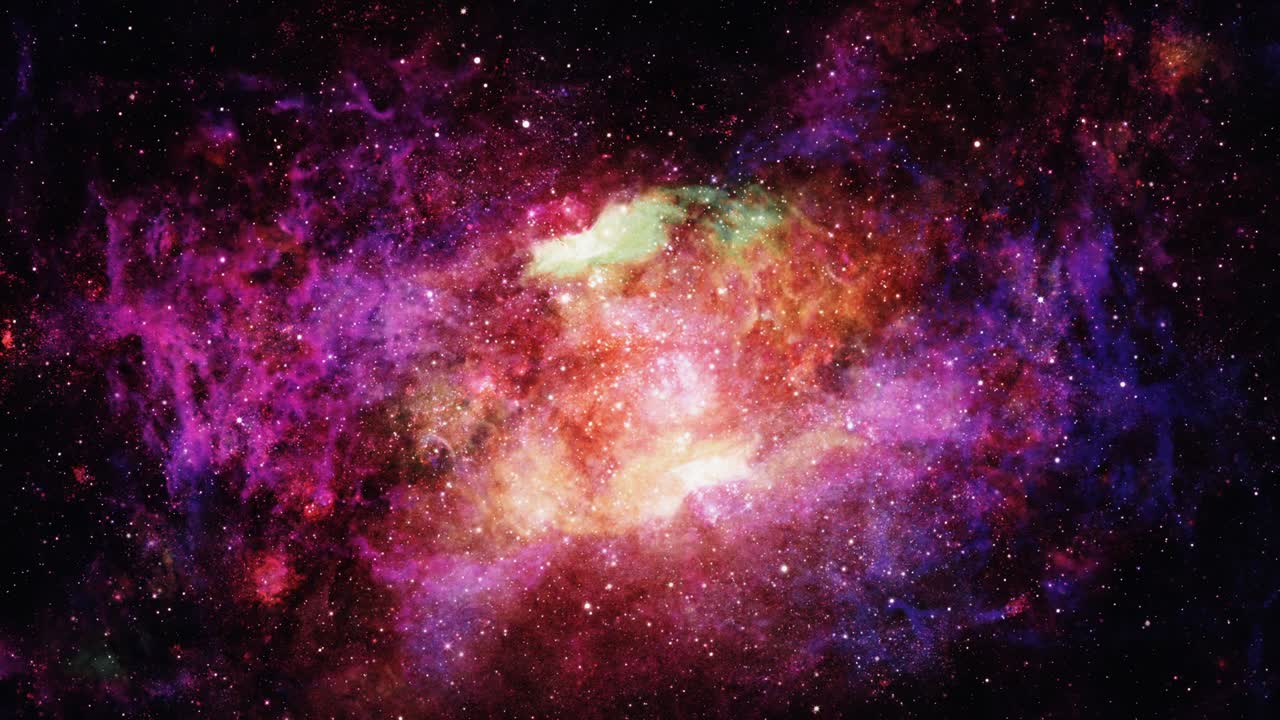 Abstract Flying Into Bursting Giant Nebula background for scientific films and cinematic in space. 4K 3D seamless looping animation space travel with galaxy and nebulae simulation for scene, titles.