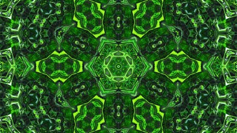 3d elegante abstracto en bucle bg. patrón simétrico verde líquido como un caleidoscopio con ondas. estructura ondulada de vidrio líquido brillante con hermosos colores de gradiente. 4k