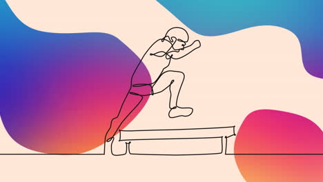 animación de dibujo de deportista saltando y formas en fondo beige