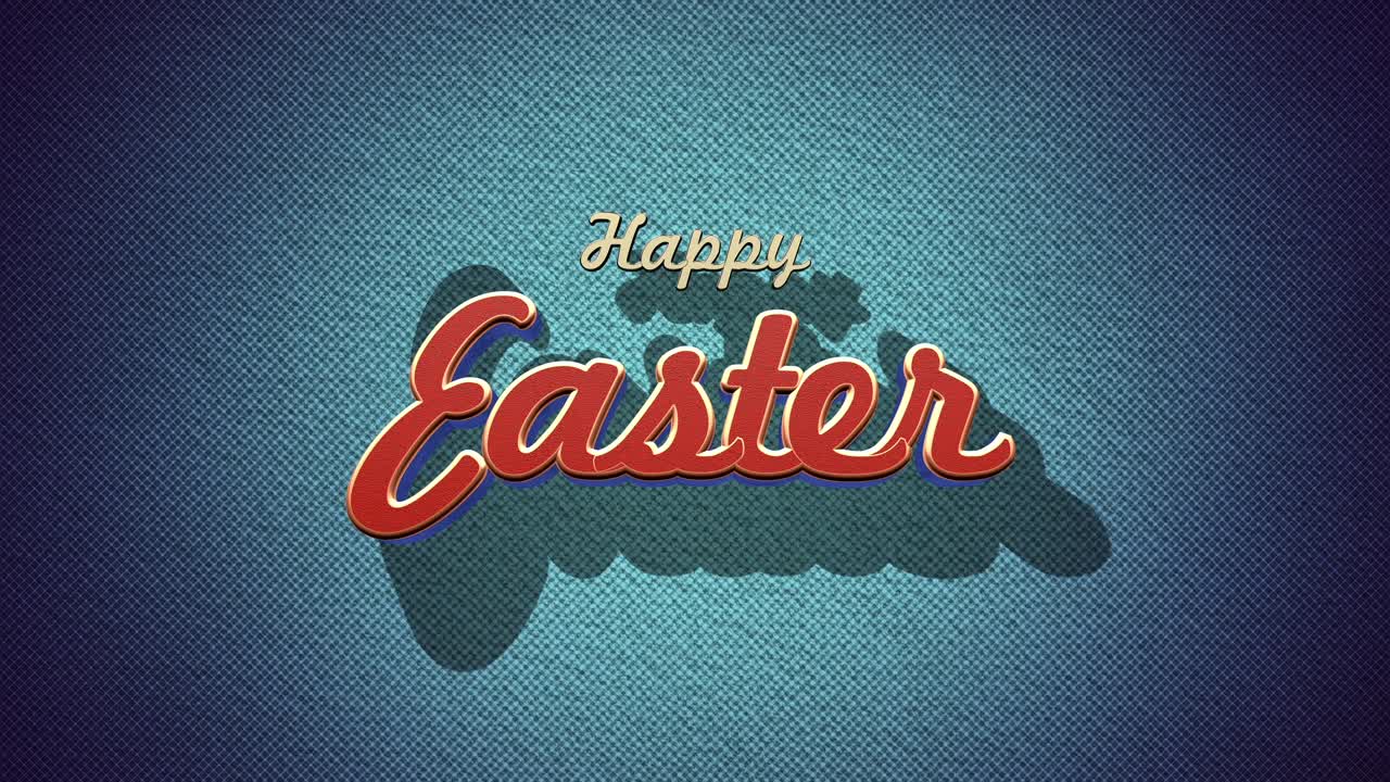 Colorful handwritten Happy Easter text on dark blue background