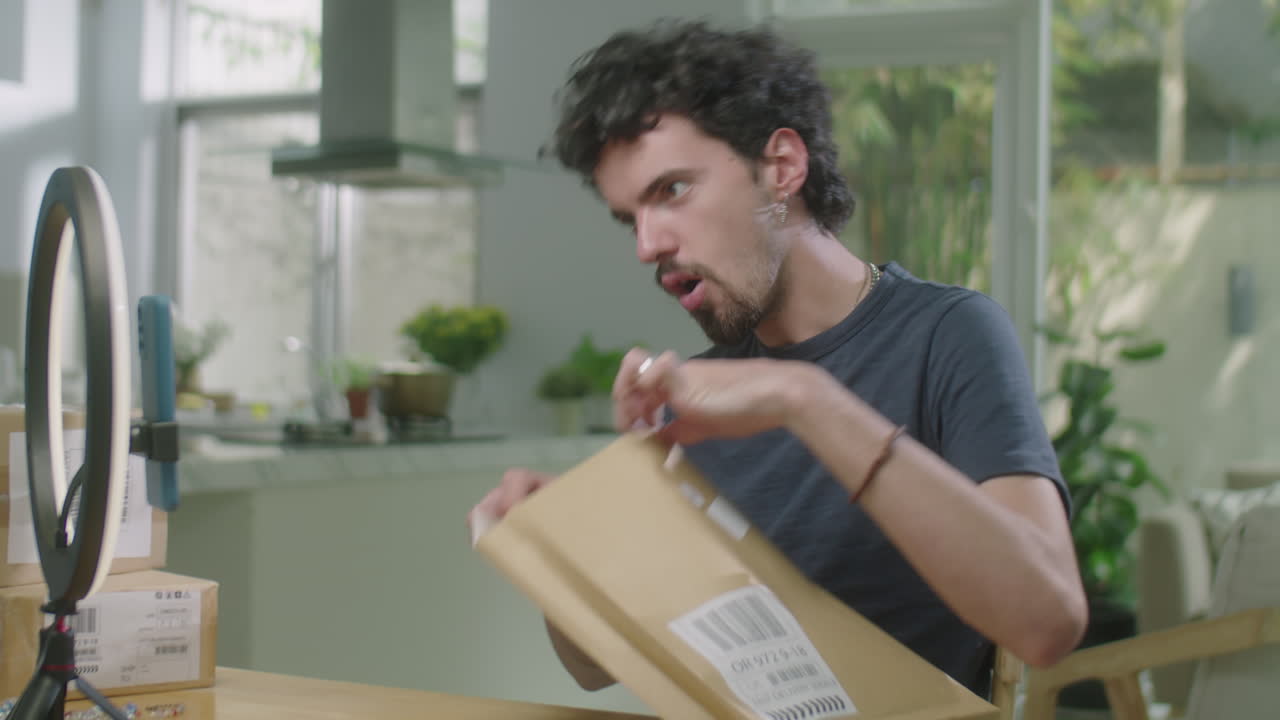 Fashion Blogger Filming Review of Orders from Online Store