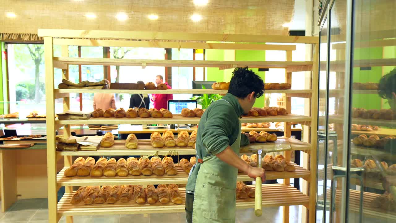 Bakery with shelves full of bread